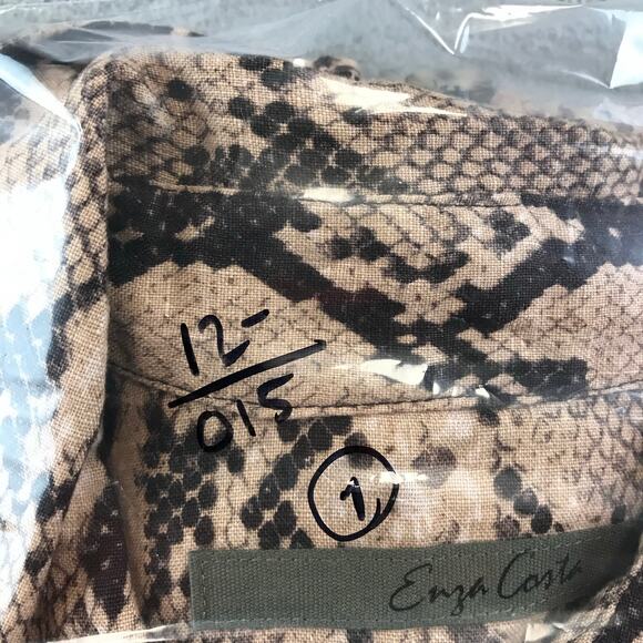 ENZA‎ COSTA Jumpsuit Womens 1 M Brown Linen Long Sleeve Romper Python - Picture 12 of 12